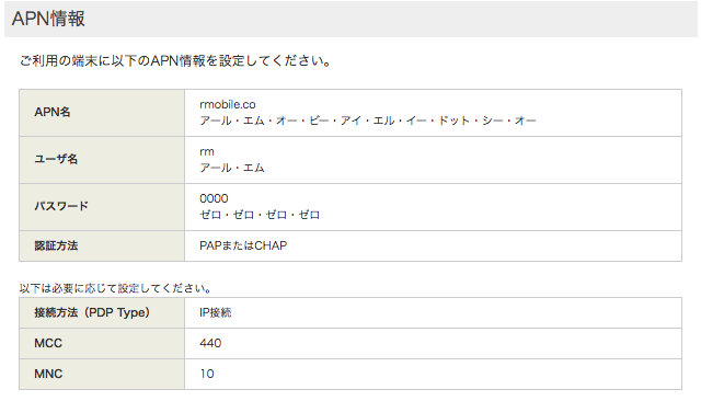 のAPN設定方法は?